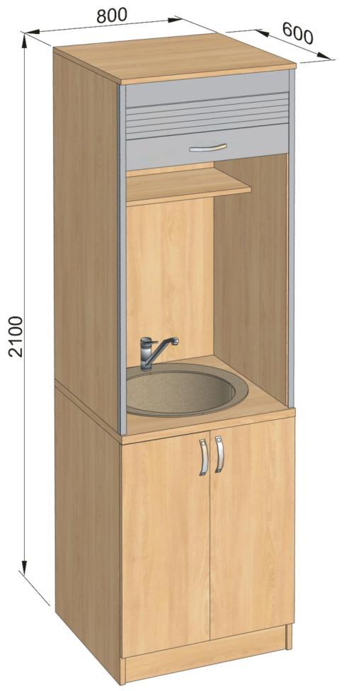 Mata osadzona w prowadnicach aluminiowych. Zlew jednokomorowy z ociekaczem i baterią dostarcza wykonawca. Podłączenie baterii i syfonu wykonuje wykonawca.