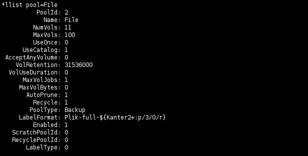 list pools Ilustracja 10: Lista puli woluminów. Komenda llist pool=nazwa_puli udostępnia szerszych informacji na temat jednej konkretnej puli woluminów.