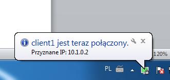 Jeżeli wszystko przebiegło pomyślnie, powinniśmy dostrzec taki komunikat: Oznacza to, iż zostało nawiązanie połączenie, automatyczne