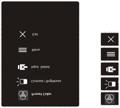 Startup Menu Preset Color Contrast/Brightness Input Select Menu Exit (OSD off) srgb EBU SMPTE-C REC709 DICOM SIM