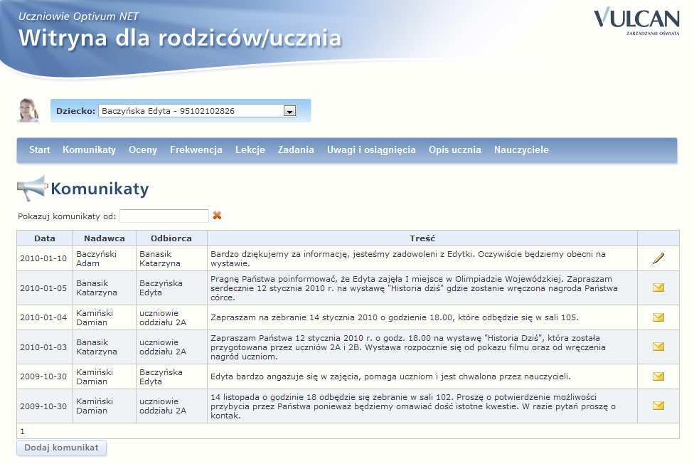 c) OCENY- na zakładce oceny istnieje moŝliwość wybierania informacji o ocenach zbiorczo oraz