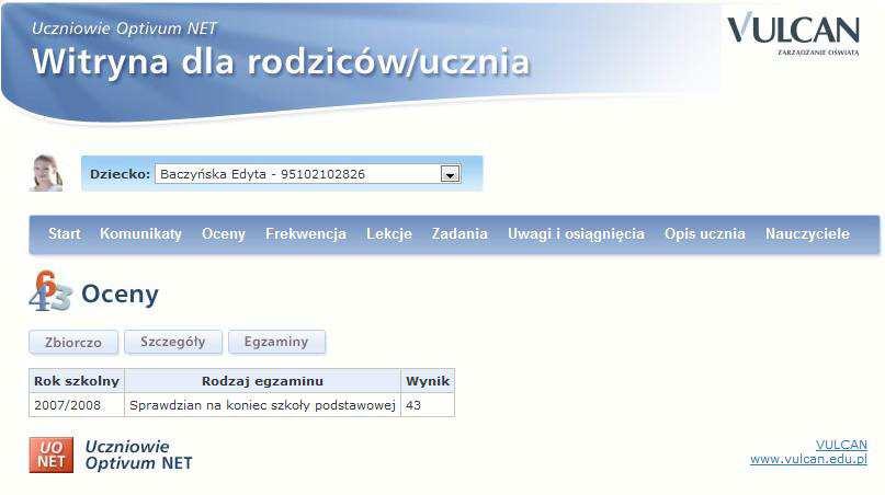 Informacje na temat egzaminów dostępne są po kliknięciu przycisku Egzaminy d) FREKWENCJA- na