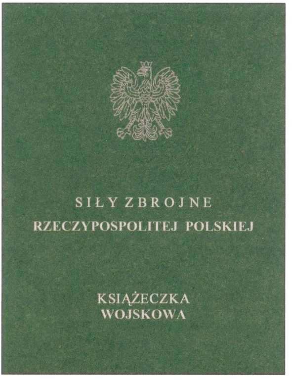 Wzór nr 13 do nr 16, 18 KSIĄśECZKA WOJSKOWA KsiąŜeczka wojskowa składa się z dwudziestu stron wraz z okładką o wymiarach 65 mm x 95 mm. Zewnętrzna strona okładki oklejona płótnem koloru zielonego.