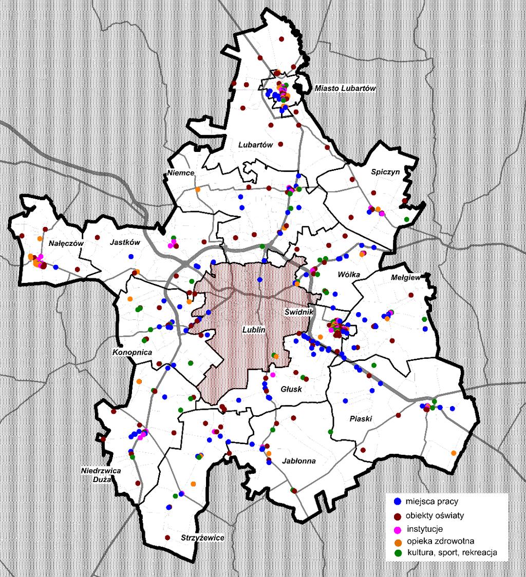 Stan środowiska naturalnego Rys. 4.1. Lokalizacja głównych generatorów ruchu w gminach LOF (poza miastem Lublin). Rys. 4.2.