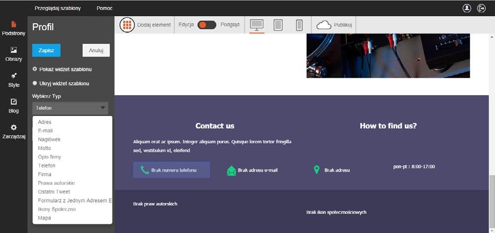 Edycja stopki strony Stałym elementem wszystkich podstron jest stopka strony.