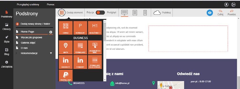 Dodawanie nowych elementów i zmiana układu graficznego W tym rozdziale pokażemy, jak dodawać nowe elementy, a następnie na przykładach zaprezentujemy, jak zmodyfikować układ graficzny strony.