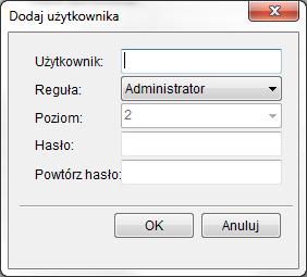 wszystkich danych w celu zapamiętania użytkownika kliknij OK Usuwanie Wybierz użytkownika i naciśnij Usuń, następnie wyskoczy okno, w celu potwierdzenia