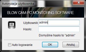 4 Logowanie Wpisz swoje dane logowanie i naciśnij OK. Domyślnym użytkownikiem jest: admin, domyślne hasło to: admin.