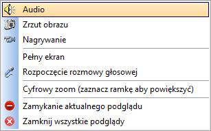 3. Kliknij prawym przyciskiem myszy aby otworzyć pasek narzędzi Audio Funkcja taka sama jak "Audio" na pasku skrótów; Zrzut obrazu: Funkcja taka sama jak "Zrzut obrazu" na pasku skrótów Nagrywanie: