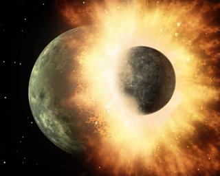 Początki Ziemi Zderzenie Ziemi z inną planetą (Theia) doprowadziło do: powstania Księżyca nachylenia osi