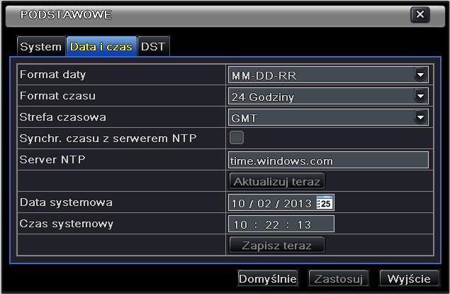 5.1.2. Data i czas Menu główne Ustawienia Podstawowe Data i czas Wybierz format daty, format czasu i strefę czasową.