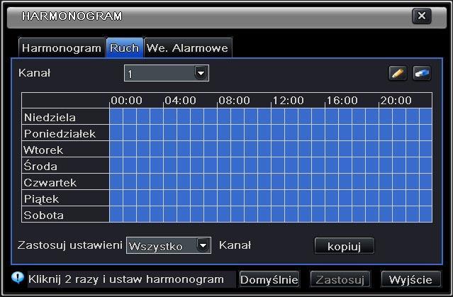 dzień i kliknij OK aby zapisać. W głównym oknie harmonogramu możesz również skopiować ten harmonogram do innych kamer wybierając kamerę i klikając "Kopiuj", a następnie "Zastosuj" aby zapisać. 5.4.2.