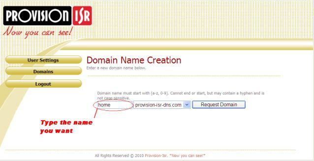 com i kliknij Registration, aby zarejestrować nazwę domeny 2) Wypełnij formularz rejestracyjny i kliknij Submit 3) Wpisz nazwę hosta, którą chcesz zastosować i kliknij Request Domain (np.