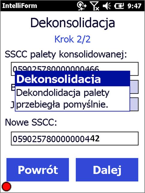 konsolidacji na terminalu pojawia się komunikat potwierdzający prawidłowość