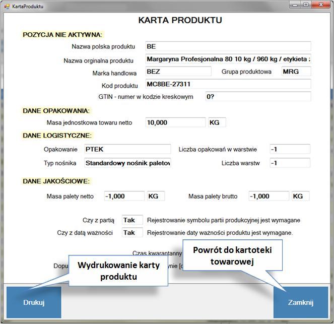 . rys. 47. Import kartoteki z Excela potwierdzenie importu Lista towarów karta produktu Wciśnięcie przycisku umożliwia uzyskanie sformalizowanego wydruku karty katalogowej wybranego produktu.