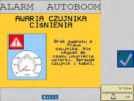 UltraGlide Stan rozłożenia - jeżeli maszyna jest wyposażona w czujnik zbliżeniowy lub funkcję AutoFold (automatyczne rozkładanie), parametr Stan rozłożenia komunikuje pozycję wysięgników. Wartość Wył.