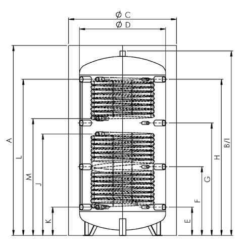 Zbiornik akumulacyjny 135 Zbiornik akumulacyjny z dwoma wymiennikami TPSRR Wymiennik górny Zbiornik 825 l Zbiornik 1000 l Zbiornik 1250 l Zbiornik 1500 l Pojemność górnego wymiennika 11,8 l 15,7 l