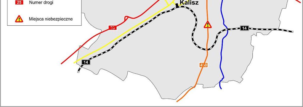 Cechą charakterystyczną bezpieczeństwa ruchu drogowego w Kaliszu jest koncentracja zdarzeń w kilku punktach układu drogowego, które zostały przedstawione na rysunku 20.