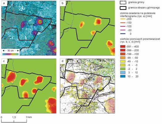 84 r. (zestaw danych TerraSAR-X, wykorzystany dla obszaru Bytomia). Dane z satelity Envisat na terenie Katowic pozwoliły zidentyfikować małe przemieszczenia pionowe o wartości do -35 mm.