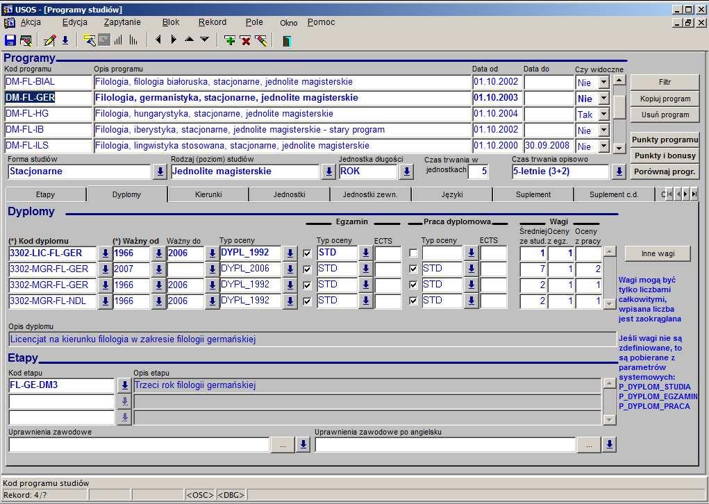 8. Formularz słownika programów studiów 8.1.