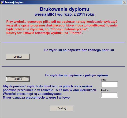 Rys. 43 Wydruk dyplomu w wersji 2011 rok Podstawowym sposobem wydruku jest wydruk na czystym papierze, wtedy z systemu USOS drukowane jest wszystko łącznie z orzełkiem, można też drukować dyplom na