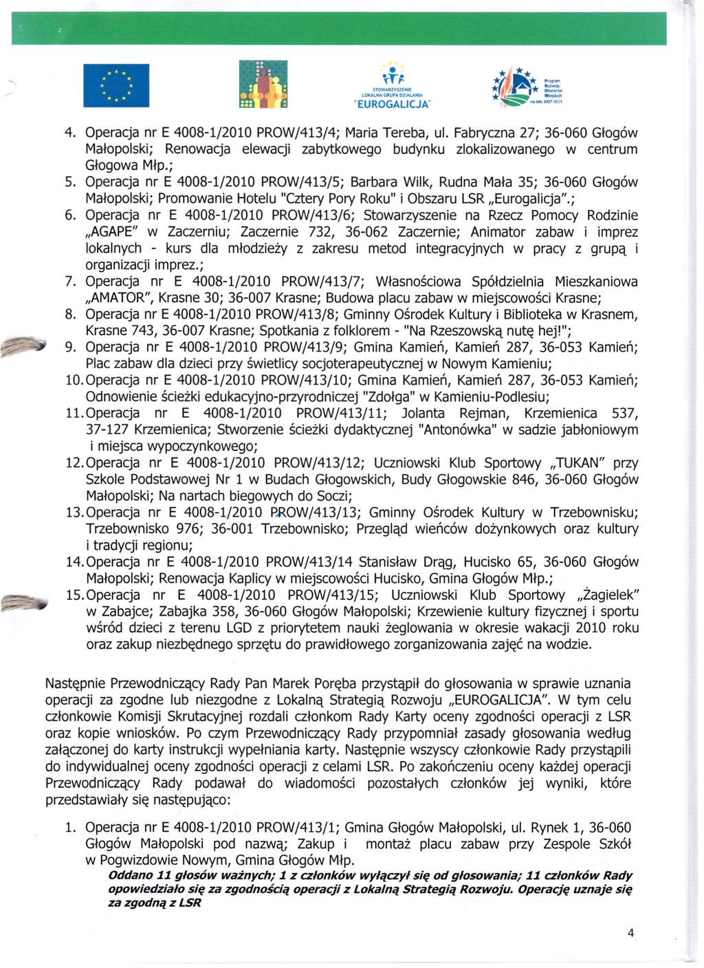 STOWA.RZYS.Z.ENIE lokal.jr4a GItUPA DZIALAHlA 4. Operacja nr E 4008-1/2010 PROW/413/4; Maria Tereba, ul.