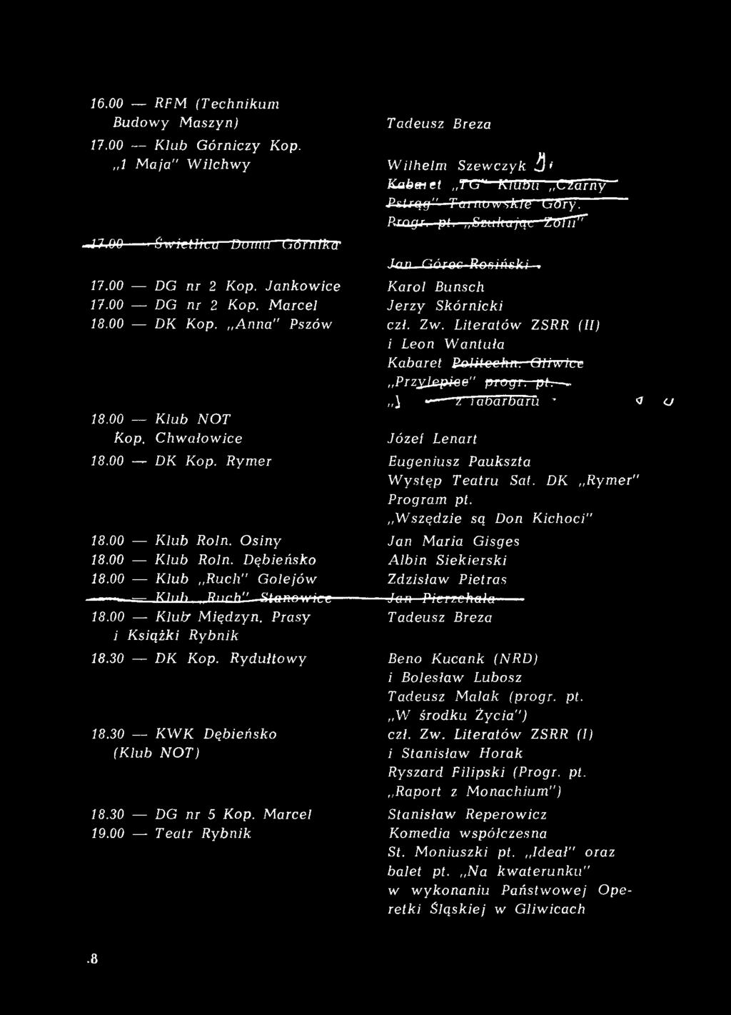 . " W y w a r z r abarbaru Góry Józef Lenart Eugeniusz Paukszta Występ Teatru Sat. DK Rymer" Program pt.