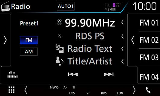 Radio Radio Podstawowa obsługa radia Większością funkcji można sterować korzystając z ekranu sterowania źródłem. Aby włączyć źródło radiowe, dotknij ikony [Radio] na ekranie wyboru źródła. (str.