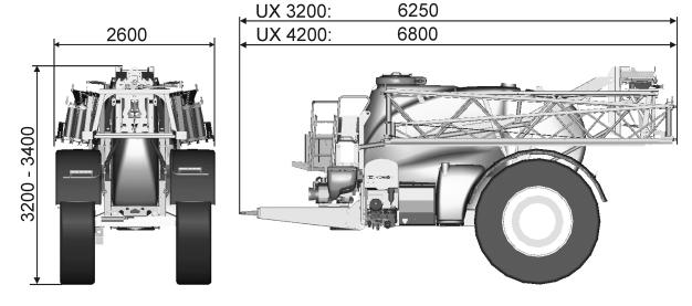 1 Całkowite wymiary UX z lancami Super-S 4.11.