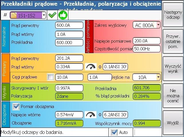 Prąd po stronie wtórnej można zmierzyć odpowiednim miernikiem cęgowym.