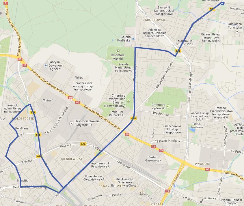 N6 Kierunek 1: NIEMEŃSKA/PĘTLA-Raginisa-M.M.Kolbego-Wysockiego-Wasilkowska-Sienkiewicza-Jurowiecka-1000-lecia PP-Sokólska-Zagumienna-Radzymińska- Sitarska-Boh.