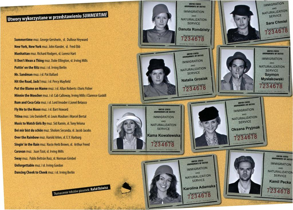\MMIGRATION UllTUSłlHS llftllllllls lf JISTICI NATURAUZAT\ON Sara Chmie\ i~~a46i~ Danuta Rondzisty, ~:>ft~ Summertime muz. George Gershwin, sł. New York, New York muz. John Kander, r;: u ttił l'',.