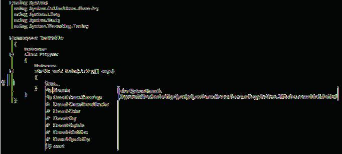 10 Część I: Wprowadzenie do języka Microsoft Visual C# Metoda Main powinna teraz wyglądać następująco: static void Main(string[] args) { Console } Uwaga Klasa Console jest klasą wbudowaną. 3.