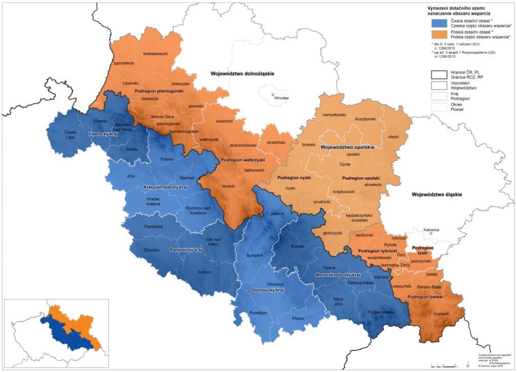 Obszar wsparcia programu Po stronie polskiej: podregion bielski i rybnicki oraz powiat pszczyński (województwo śląskie), podregion jeleniogórski i wałbrzyski (woj.