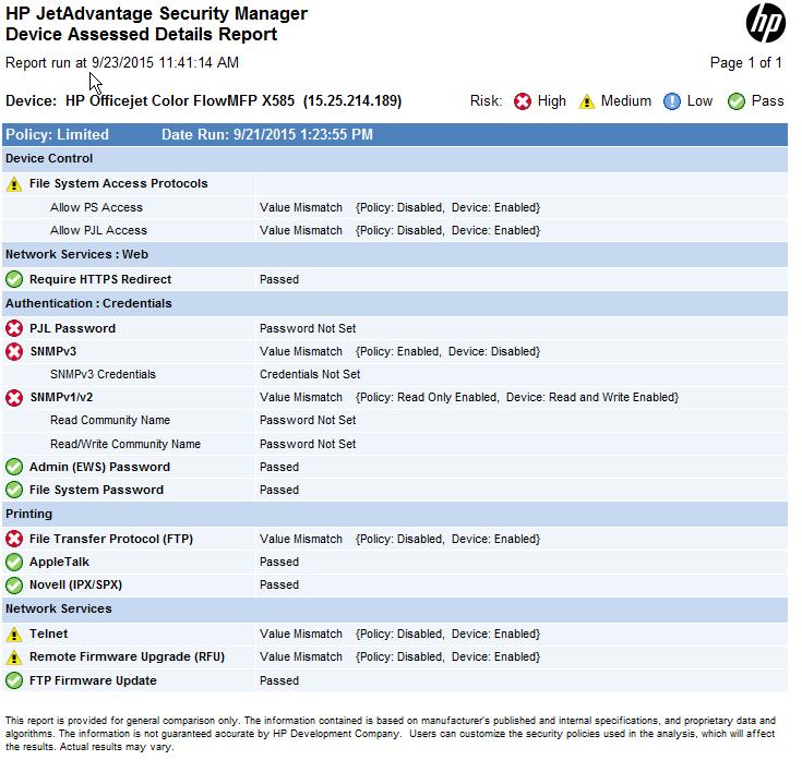 HP JetAdvantage Security Manager: szybka ocena środowiska Ocena ryzyka oraz