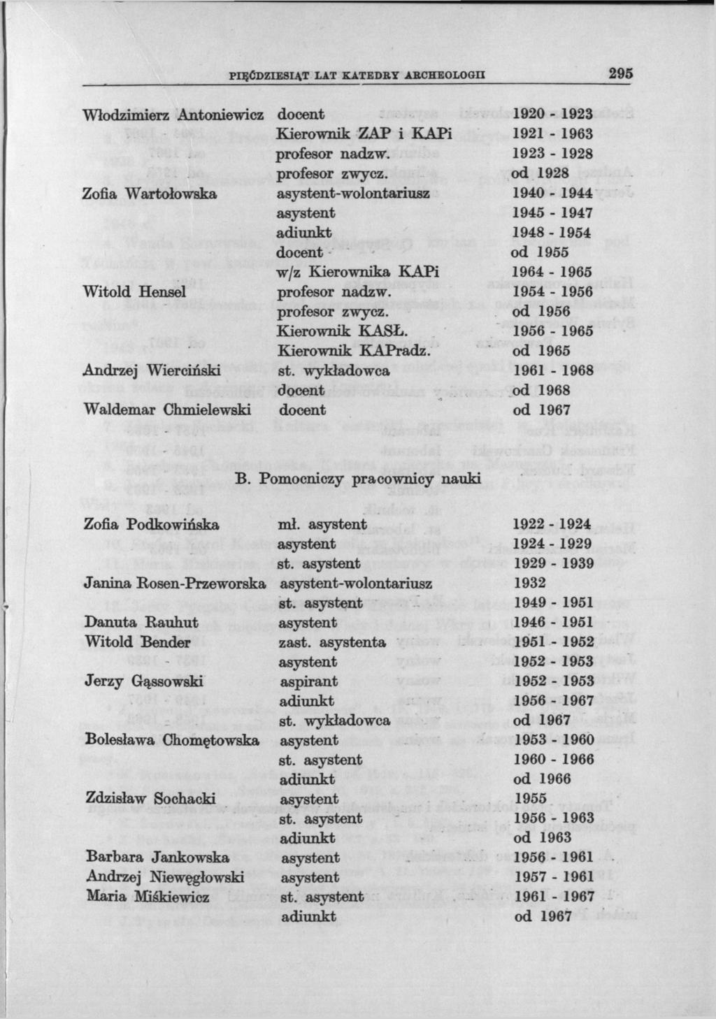 PIĘĆDZIESIĄT LAT KATEDRY ARCHEOLOGII 295 Włodzimierz Antoniewicz docent 1920-1923 Kierownik ZAP i KAPi 1921-1963 profesor nadzw. 1923-1928 profesor zwycz.