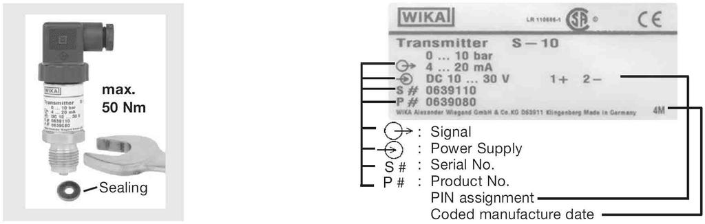 7. Uruchomienie, obsługa PL Podłączenia mechaniczne Etykieta produktu (przykład) Maks.