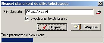 Plik eksportu Uwzględnij teksty bilansu W tym polu wpisujesz ścieŝkę do pliku w którym mają być zapisane dane o planie kont.