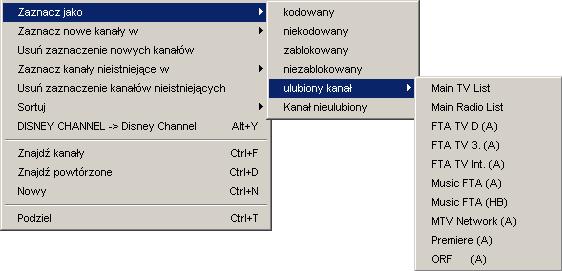 Dla "PIDs" mogą Państwo ustalić, czy PIDs mają być pokazane w systemie dziesiętnym czy szesnastkowym. Znaczenie poszczególnych PIDs i danych transponderów zostały podane w rozdziale 3.g. Usuń usuwa zaznaczone kanały albo (jeżeli kanał został zaznaczony na liście ulubionych) z listy ulubionych.