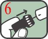 6. Po iniekcji igła wysuwa się. Aby ją osłonić, należy zatrzasnąć szeroki koniec czarnej osłonki igły na otwartym końcu (końcu igły) wstrzykiwacza automatycznego Anapen (jak wskazuje strzałka).