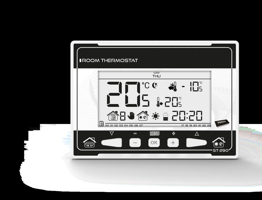 ST-290 REGULATOR POKOJOWY DWUSTANOWY 26 Zasilanie Baterie 2xAA 1,5V Kmunikacja przewdwa v3 - Przewód dwużyłwy Obciążalnść styku beznapięciweg 1A / 230 V