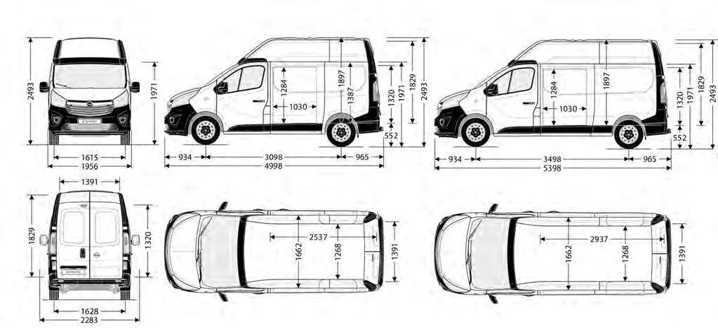 1 060 4,0 2 423 1 662/1 268 1 387 13,17/13,73 Furgon Long H1/H2 Furgon Extra Long H1/H2 Furgon z podwójną kabiną Long H1