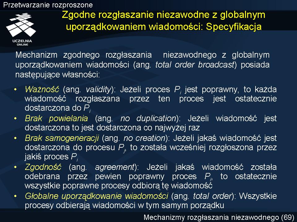 Zgodne rozgłaszanie niezawodne z globalnym uporządkowaniem wiadomości: Specyfikacja Mechanizm zgodnego rozgłaszania niezawodnego z globalnym (całkowitym) uporządkowaniem wiadomości (ang.