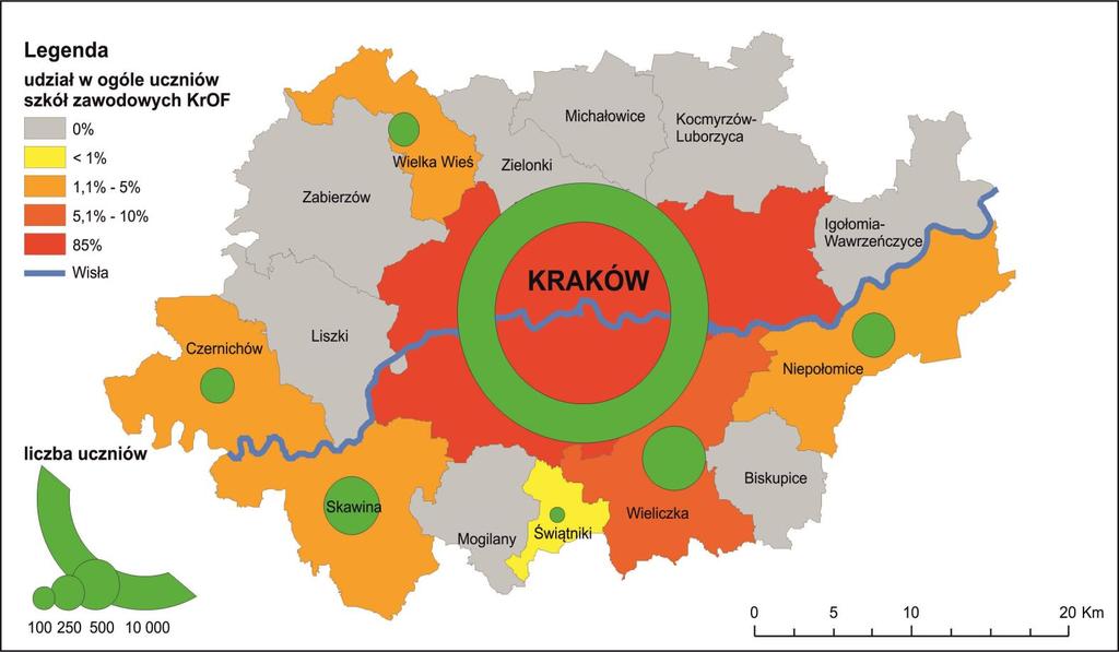 dominująca pozycja Krakowa - 85%
