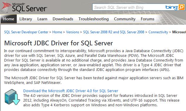 Pobranie sterownika JDBC dla Microsoft SQL Server