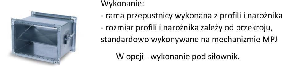 Przepustnica jednopłaszczyznowa PRZ JP - OC H [mm] [PLN/szt.