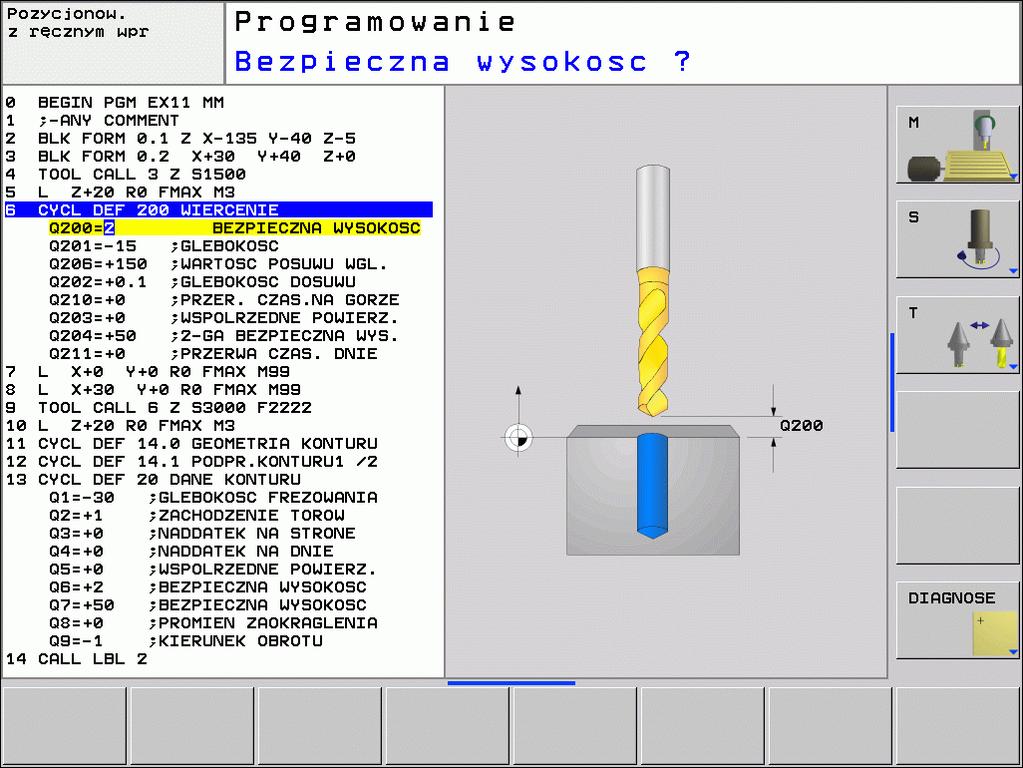 Definiowanie cyklu przez softkeys Pasek softkey pokazuje różne grupy cykli Wybrać grupy cykli, np. cykle wiercenia Wybrać cykl, np. FREZOWANIE GWINTOW.