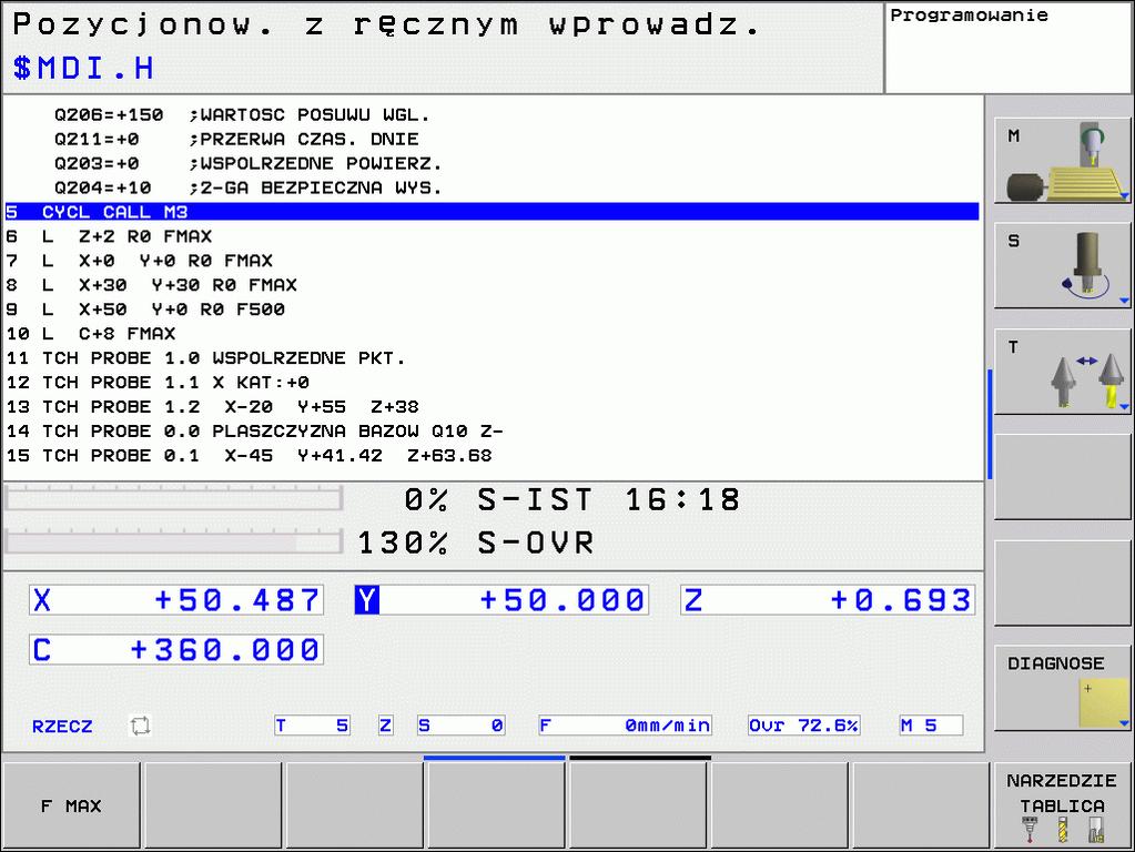 kółko ręczne wspomaga ręczne przesunięcie osi maszyny przy pomocy elektronicznego kółka ręcznego HR. Softkeys dla podziału monitora (wybierać jak to opisano uprzednio) 1.