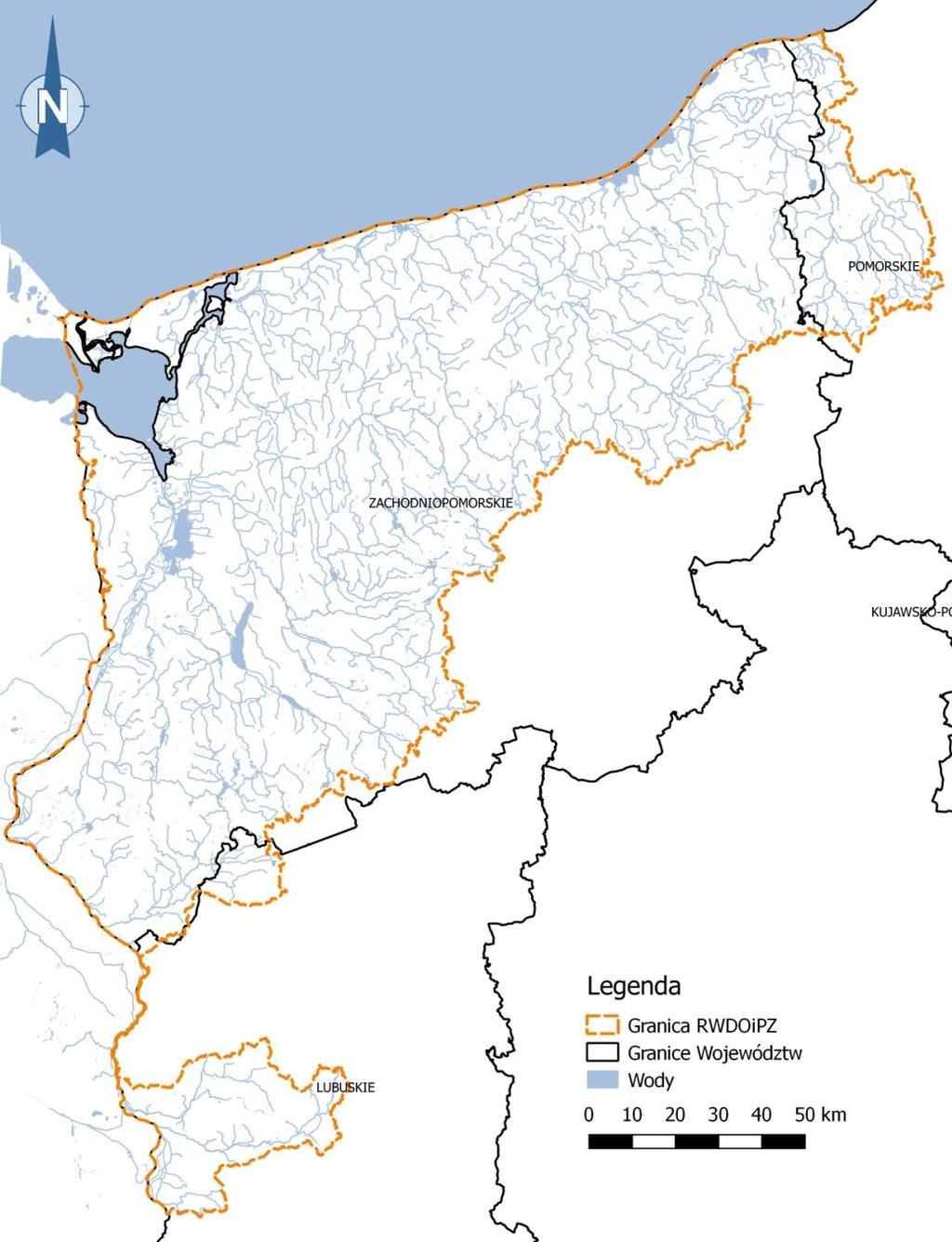 Podstawowa charakterystyka regionu wodnego Region wodny Dolnej Odry i Przymorza Zachodniego obejmuje swym zasięgiem 20 404 km 2 w obrębie trzech województw: zachodniopomorskiego (77%) lubuskiego