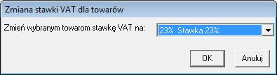 Usuwanie stawek Aby usunąć stawkę, należy ja zaznaczyć i nacisnąć przycisk Usuń. Uwaga: Nie można usunąć stawki, która została użyta w dokumencie lub w kartotece Towary.